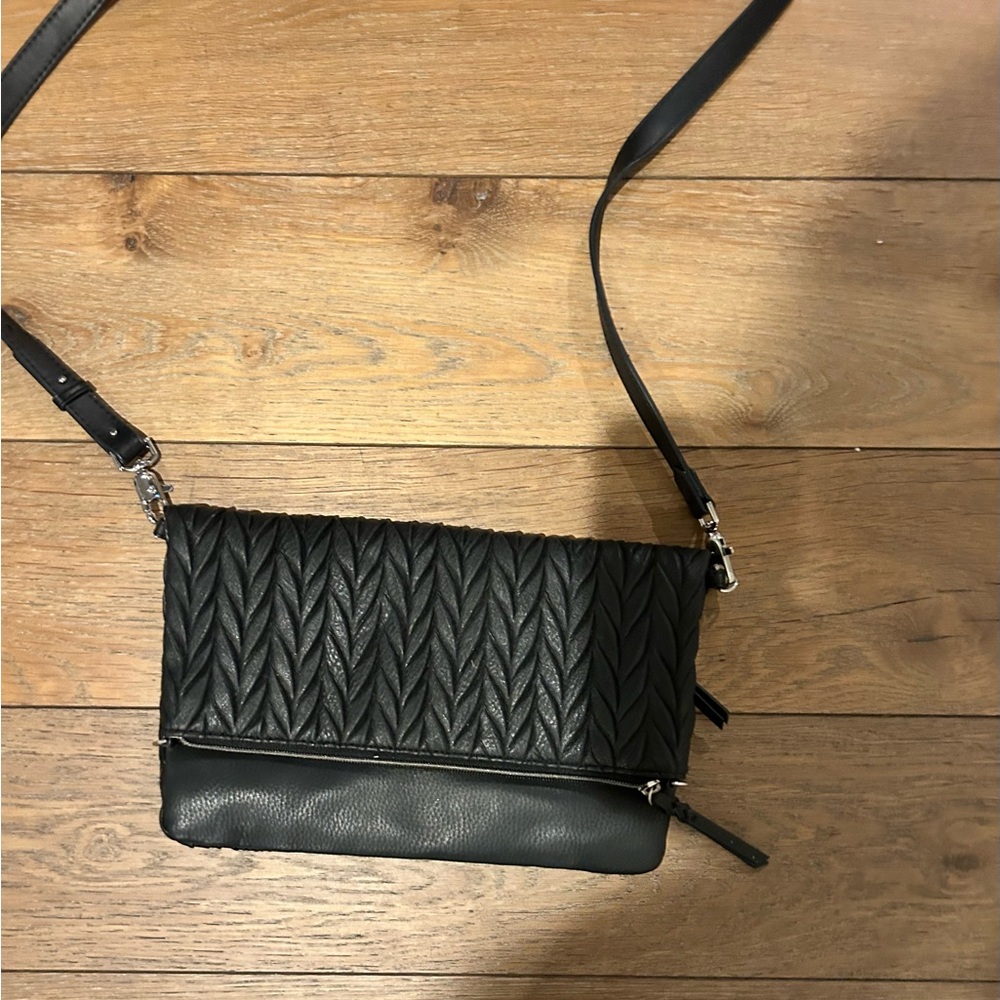 Stella and Dot Black Quilted Leather Crossbody Bag